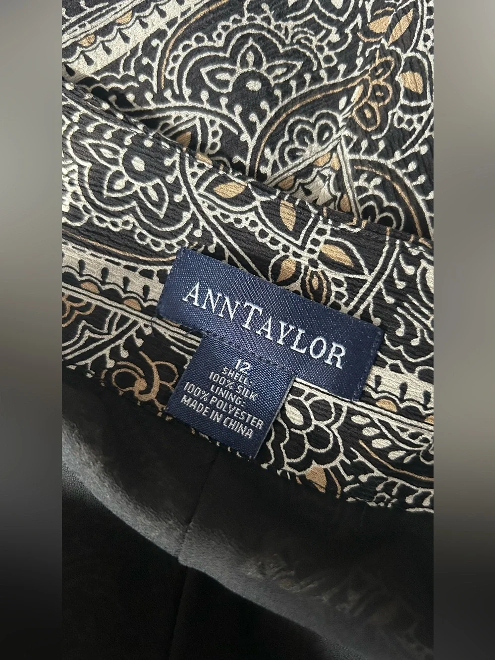 Ann Taylor Black and Cream Diagonal Paisley Skirt